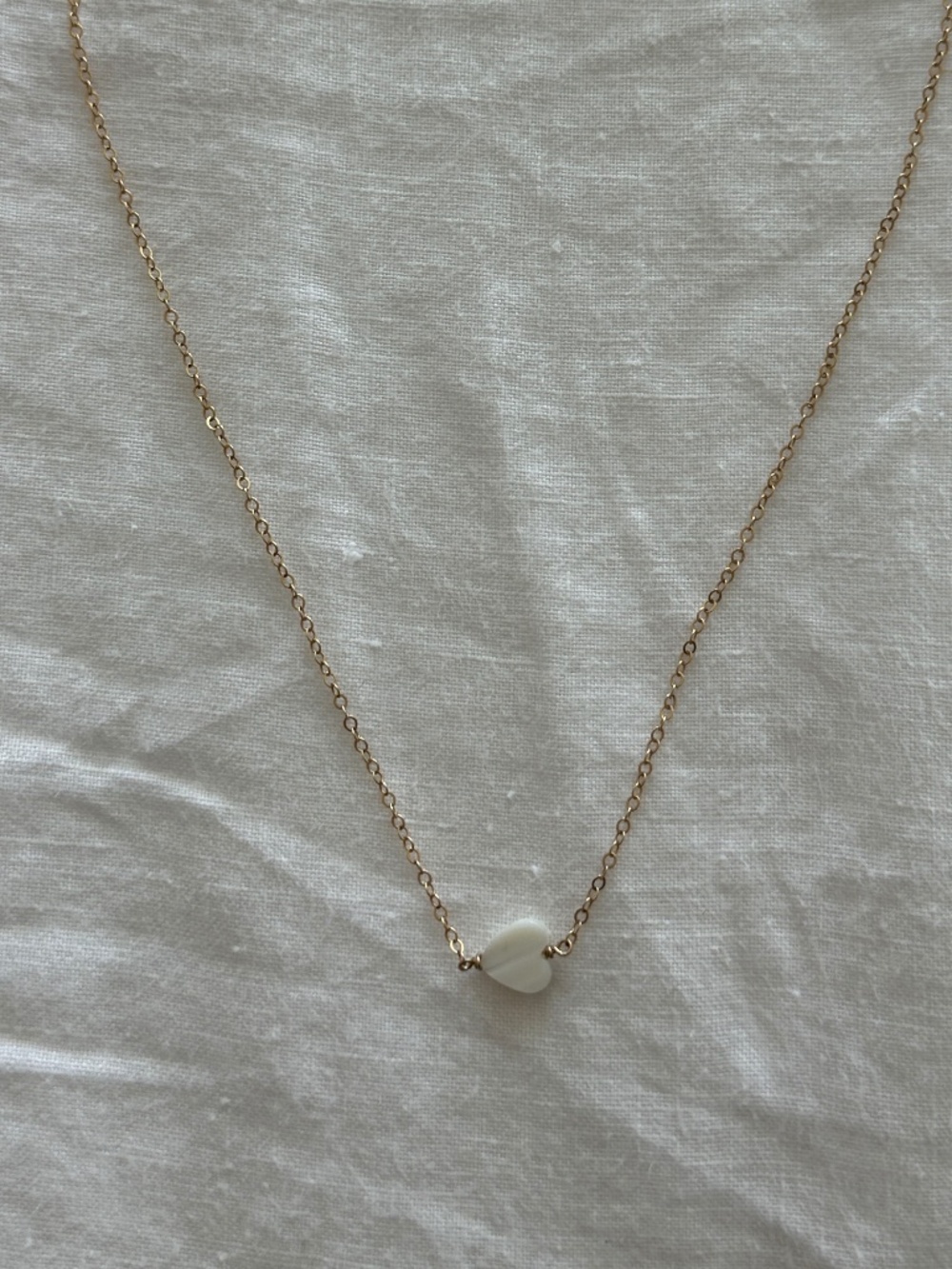 Gold Necklace with White Mother of Pearl Heart Bead